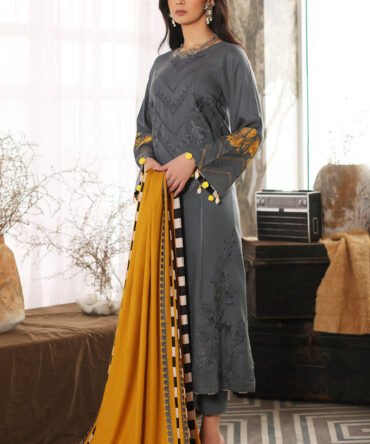 REEM | Embroidered Leather & Wool Shawl 2024